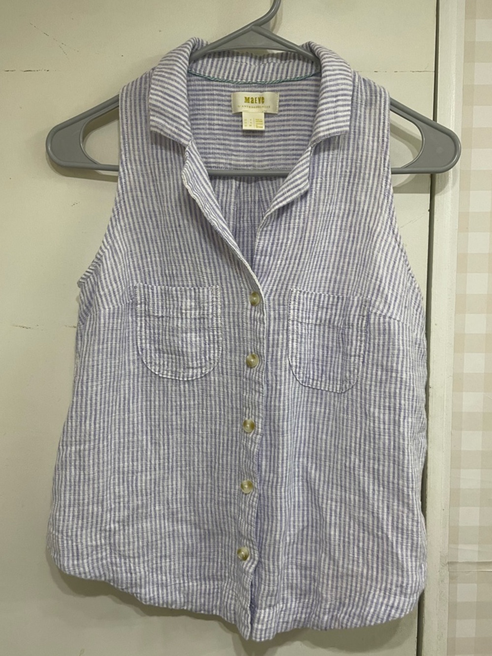 Maeve Anthropologie Felicity linen sleeveless striped blouse resort vacation XS